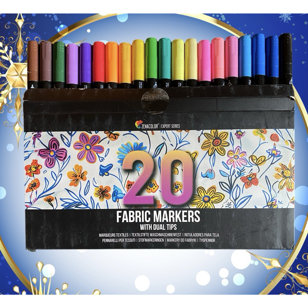 Zenacolor Fabric Markers Dual Tip Fine+Chisel Point Crafting Permanent 20 Set